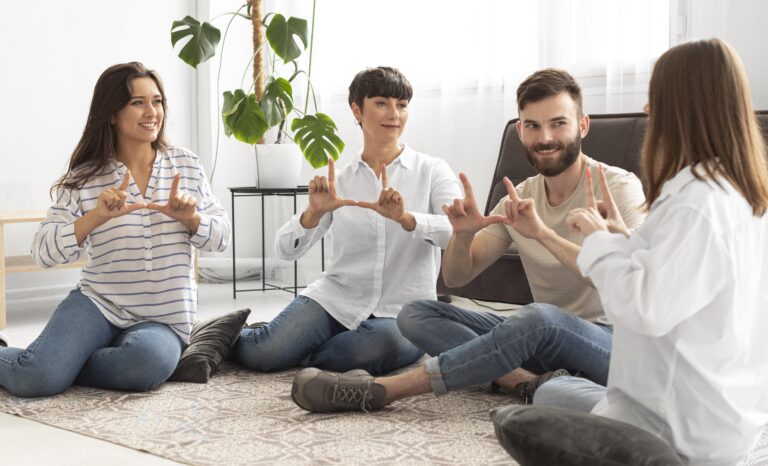 Group of people doing activity with their hands